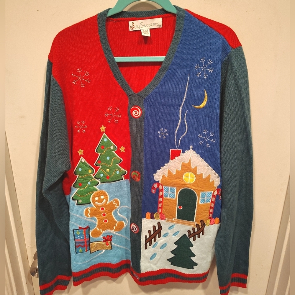 Jolly Sweaters Embroidered Gingerbread Man Christmas Sweater Sz Adult XL Party
